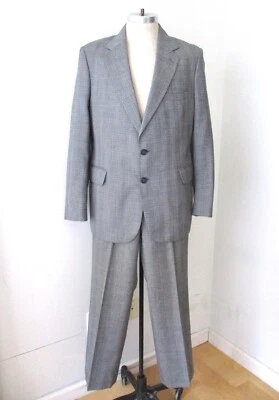 De Colección Años 70 SUPERFLY Gris Azul A Cuadros 2 Piezas Discoteca Proxeneta Traje Blazer Pierna Ancha Pantalones 43R Foto 1 de 4