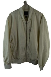 H&M Mens Cream Zip Up Bomber Harrington Style Jacket Size L Varsity - Picture 1 of 8