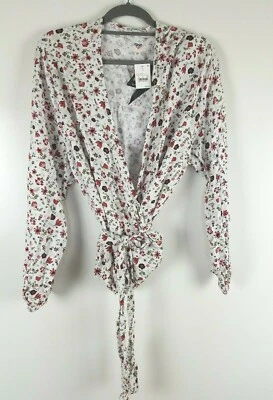 Блузка укороченная Rock By Junk Food с длинным рукавом размер 3X завязка спереди белая с цветочным рисунком - Изображение 1 из 4