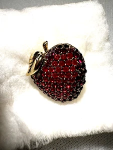 Monet Red Rhinestone and Gold Apple Pin Brooch - Picture 1 of 3