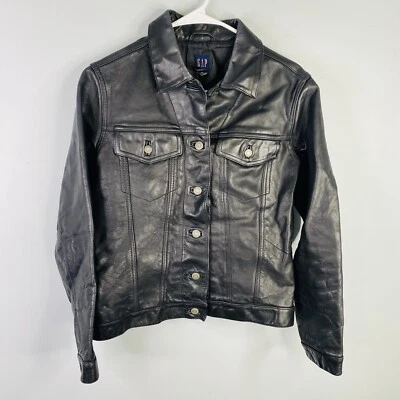 Gap Leather Jacket Womens Small Black Y2K Biker Rockstar Vintage - Image 1 of 4
