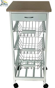 Carro de gabinete organizador de cesta de cocina rodante de 3 niveles de madera en 2 colores - Imagen 1 de 16