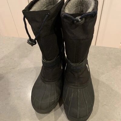 LL Bean Invierno Botas de Nieve Niños Talla 2 Northwoods Negro Azul Fieltro Forradas Unisex Foto 1 de 4