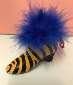 Zebra Print Boot With Blue Feather Ornament - Picture 1 of 4