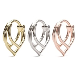 14K Real Solid Gold Triple Chevron Stacked Clicker Hoop - Septum, Daith Piercing - Picture 1 of 6