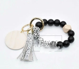Dog Paw Wristlet Keychain with Wooden Disc Paw Print Tassel Laser Blanks - Picture 1 of 3
