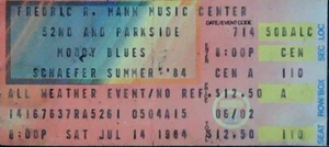 Biglietto Moody Blues Schaefer Summer Concert Tour Mann Music Center Stub 14/07/1984 - Foto 1 di 2