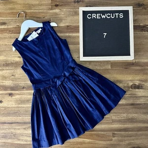 NWT Crewcuts Navy Blue Sleeveless Belted Cotton Twirl Dress Preppy Classic 7 - Picture 1 of 9