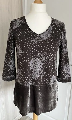 White Stuff Opulence Velvet Jersey Tunic Top Size 10 Charcoal Brown 3/4 Sleeve - Image 1 of 4