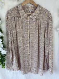Women’s Monsoon Floral Long Sleeve Tally Print Blouse Shirt Top Size XL - Picture 1 of 10