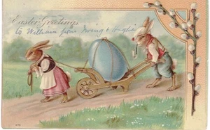 Osterhase gekleidete Hasen Pull & Push Heelkarre 1910 - Bild 1 von 2