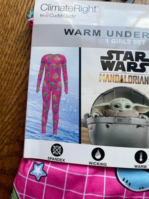 Nuevo Juego de 2 piezas de ropa interior térmica para niñas Star Wars Mandalorian Cuddl Duds - Md 8/10 Foto 1 de 2