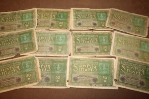 Lot of 12 Original Pre WW2 1919 d. German 50 Reich Marks Paper Money Lot - Picture 1 of 7