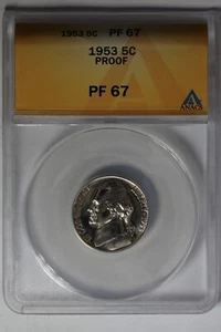 1953  .05  ANACS  PF67  PROOF  Jefferson Nickel, 5C Piece, 5 Cents - Picture 1 of 2
