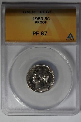 1953  .05  ANACS  PF67  PROOF  Jefferson Nickel, 5C Piece, 5 Cents - Image 1 of 2