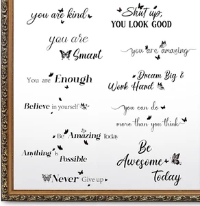 12 Pcs Inspirational Quote Mirror Decals Vinyl Positive Affirmations Mirror Deca - Picture 1 of 7