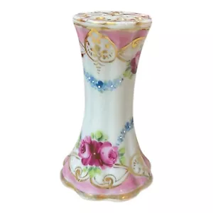 Porta spille vintage in ceramica 12 fori dettagli oro rosa blu alto 3" - Foto 1 di 5