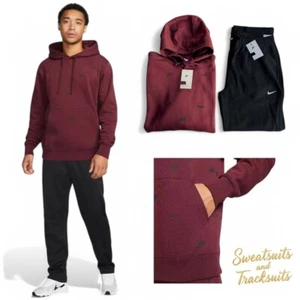Nike Air 2 Piece AOP Sweatsuit Men's Size 2XL Maroon Swoosh Matching Tracksuit - Picture 1 of 11