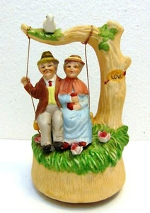 MSR Porcelain Music Box Figurines Couple on Swing Plays Through the Years 1993 - Picture 1 of 8