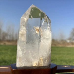 1,47 Pfund natürlicher klarer Quarz Obelisk Reiki Kristallstab Spitze Turm + kostenloser Ständer - Bild 1 von 12