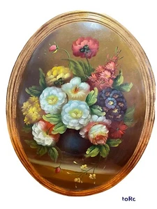 QUADRO OVALE DIPINTO VASO CON FIORI DEL '900 SCUOLA NAPOLETANA - Picture 1 of 7