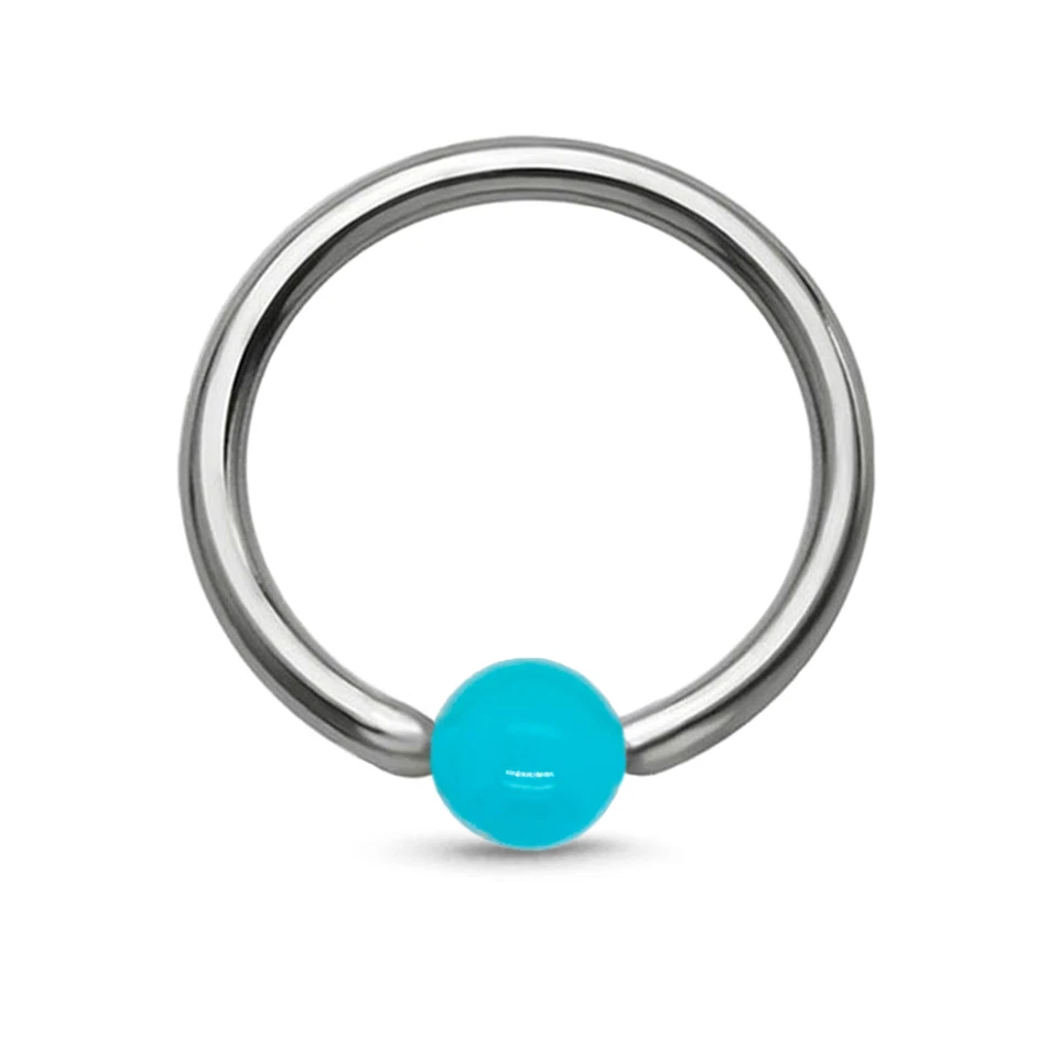 Anillo de cuentas cautivas de acero quirúrgico 316L aro de nariz bola turquesa 22G 20G 18G 16G Foto 1 de 1