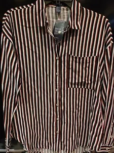 FOREVER 21 Black Red Cream White striped button down shirt blouse womens size S - Picture 1 of 9