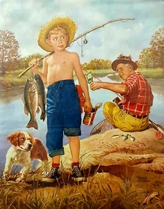 1958 CALENDAR Ferretera Del Centro SALTILLO COAHUILA MEXICO Boy Fishing F HUNTER - Picture 1 of 2