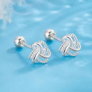 925 Sterling Silver Twist Love Knot Screw Ball Stud Earrings Women Girls Gift UK - Picture 1 of 9