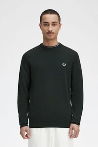 MAGLIA MAGLIONE UOMO FRED PERRY K9601 198315 LANA Q20 VERDE ORIGINALE AI 2024 - Picture 1 of 7