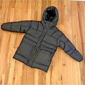Zara Kids Collection Down Winter Coat Youth Sz L Black Puffer Zip Up Jacket Hood - Picture 1 of 10