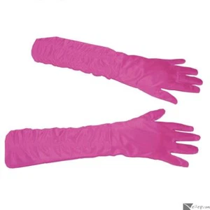 Elegant Long Elbow Length Silk Gathered Costume Pink Halloween Princess Glove... - Picture 1 of 1