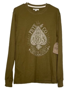Frye & Co. Shirt Men Large Olive Waffle Knit Long Sleeve Crew Neck Graphic Print - Picture 1 of 4