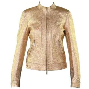 2007 Vintage Versace Gold Metallic Textured Leather Jacket 42 - 6 NWT - Picture 1 of 8