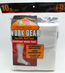 10pr Mens White Over Calf Tube Socks 6-12 Fruit of the Loom Heavy Duty Work Gear - Picture 1 of 2