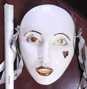 Máscara de Mardi Gras vintage de cerámica pintada a mano colgante de pared grande 7 pulgadas - Imagen 1 de 6