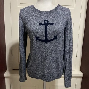 NAUTICA Heather Navy Blue Size M Anchor Pattern Crewneck Pullover Sweater - Picture 1 of 6