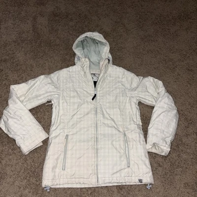 Chaqueta de nieve Roxy 5000 para mujer con aislamiento a cuadros con capucha marfil verde azulado talla pequeña Foto 1 de 4