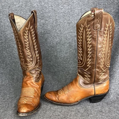VTG Dan Post Western Boots Women’s 6.5 Cognac 2 Tone Leather Cowgirl ISSUES - Image 1 of 4