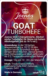 Joenos Trocken Hefe GOAT (Turbohefe) Reinzuchthefe 10g aussreichend für 10-20 L - Bild 1 von 1