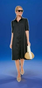 POMANDER PLACE by TUCKERNUCK-Black-KAYLA Midi Shirt Dress-Button Front-Sz Small - Picture 1 of 12