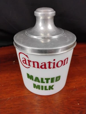 Bote de vidrio de leche malteado clavel de colección con tapa fuente de refrescos para heladería Foto 1 de 4
