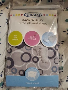 Sábana de patio ajustable GRACO Pack N Play Brompton azul y gris círculos 39"x27" nueva en paquete - Imagen 1 de 2