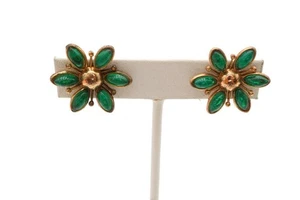 Pendientes de flor verde 925 chapados en oro vintage de plata de ley - Imagen 1 de 10