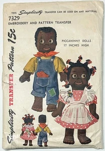 Vtg 1940s Simplicity 7329 Pattern Transfers for Two Stuffed 17" Dolls UNCUT - Picture 1 of 2
