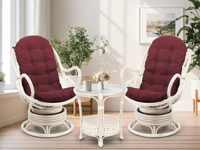 套装 2 Java 手工藤条柳条椅深棕色靠垫带咖啡桌 — 第 1/4 张图片