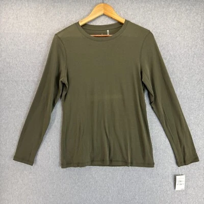 Camiseta Caslon Mujer Grande Algodón Orgánico Cuello Redondo Manga Larga Verde Oliva Nueva con Etiquetas Foto 1 de 4