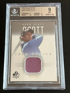 2001 SP AUTHENTIC #ASTSH ADAM SCOTT TOUR SWATCH/100 BGS 9 W/9.5 ROOKIE RC.