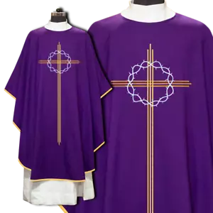 Liturgical Gothic Chasuble with Cross & Crown Design – Violet Vestment - Picture 1 of 3