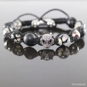 Nilschmucks Tiger Zirkon Armband Armreif mit Matt Onyx Perlen, verstellbar - Bild 1 von 1